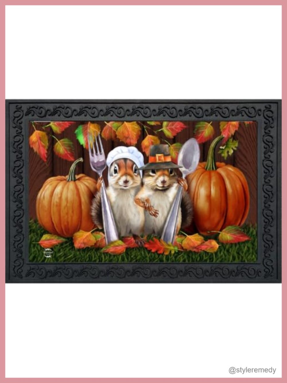 Fall Thanksgiving Doormat 30x18 Indoor Outdoor Thankful Chipmunks Low Profile